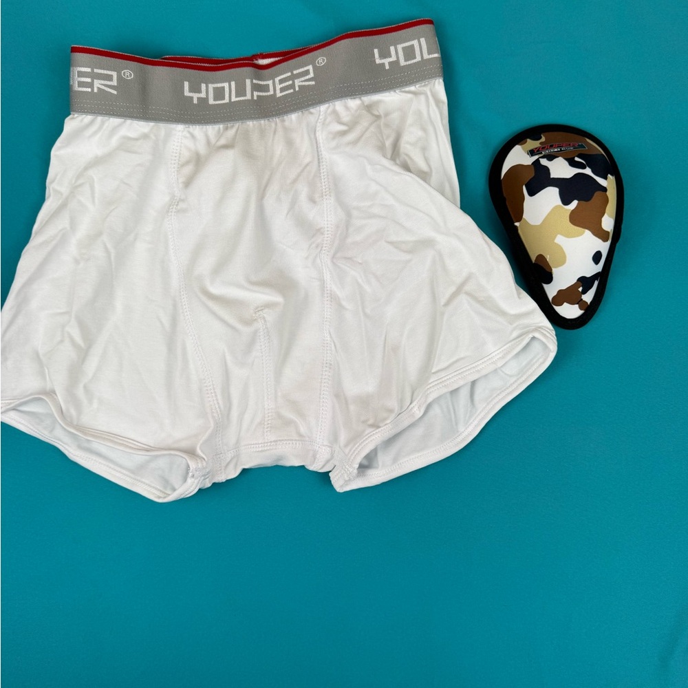 Youper Youth Boxer Brief w/Baseball Cup White Protective Underwear M NWT
